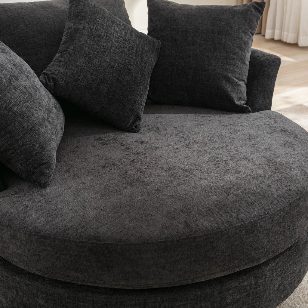 Modern Gray Chenille Swivel Barrel Chair with Ottoman