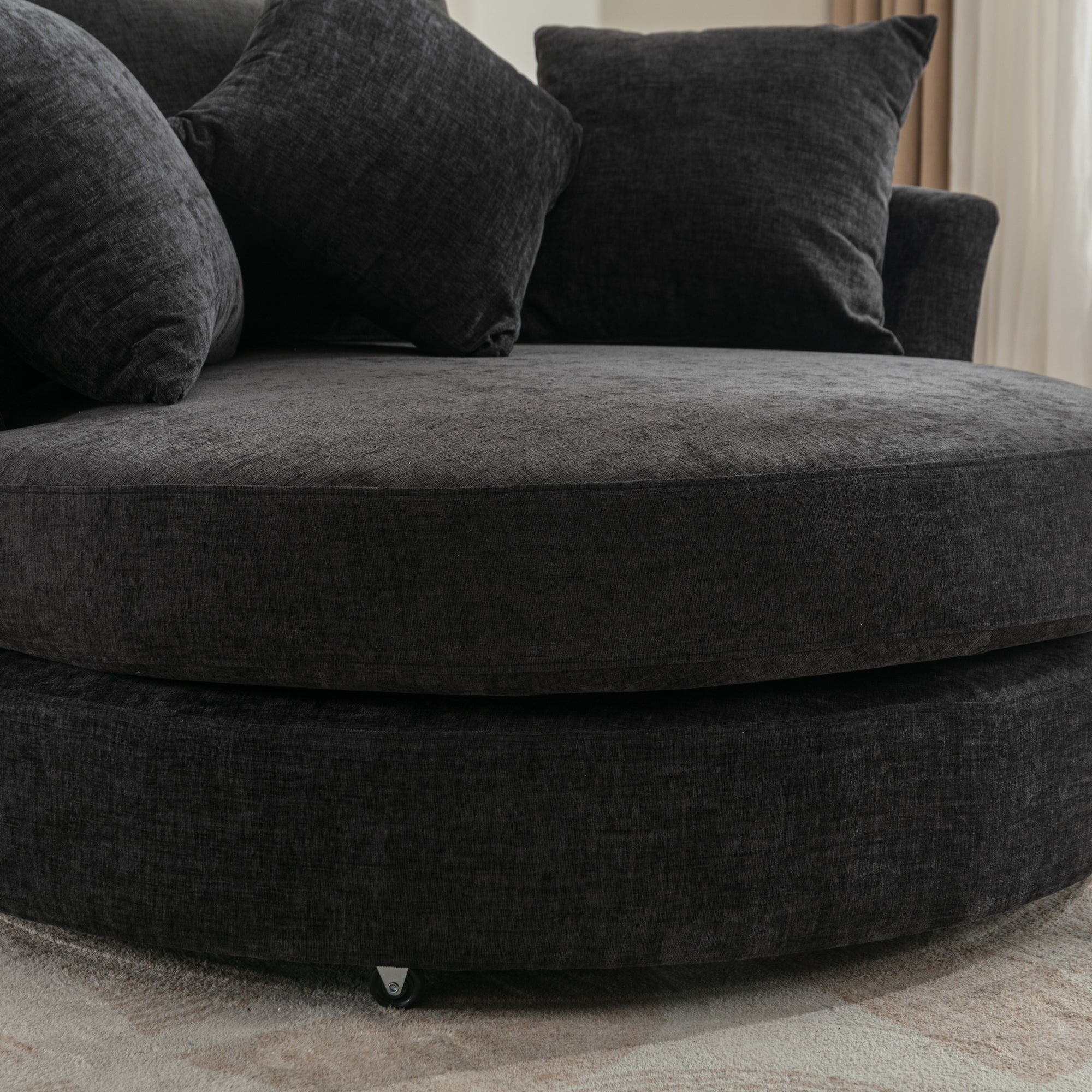 Modern Gray Chenille Swivel Barrel Chair with Ottoman