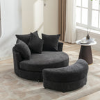 Modern Gray Chenille Swivel Barrel Chair with Ottoman