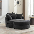 Modern Gray Chenille Swivel Barrel Chair with Ottoman