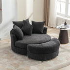 Modern Gray Chenille Swivel Barrel Chair with Ottoman