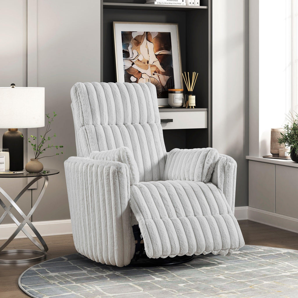 Modern Gray Corduroy Swivel Glider Recliner Chair.