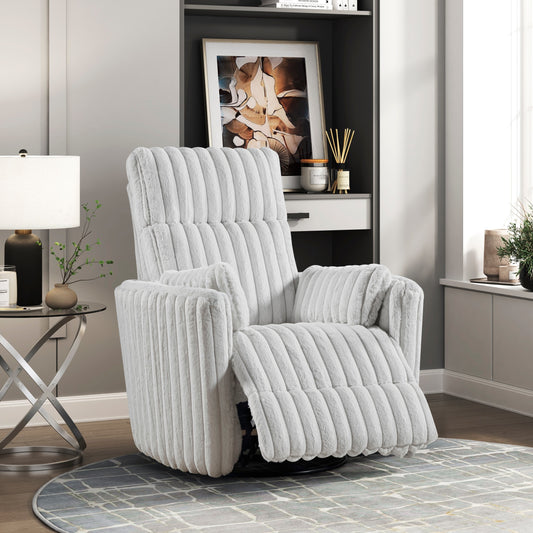 Luxurious Corduroy Upholstered Swivel Glider Reclining Chair Gray Modern Living Room Furniture 1pc Plush Comfort Matching Pillows Accent Chair