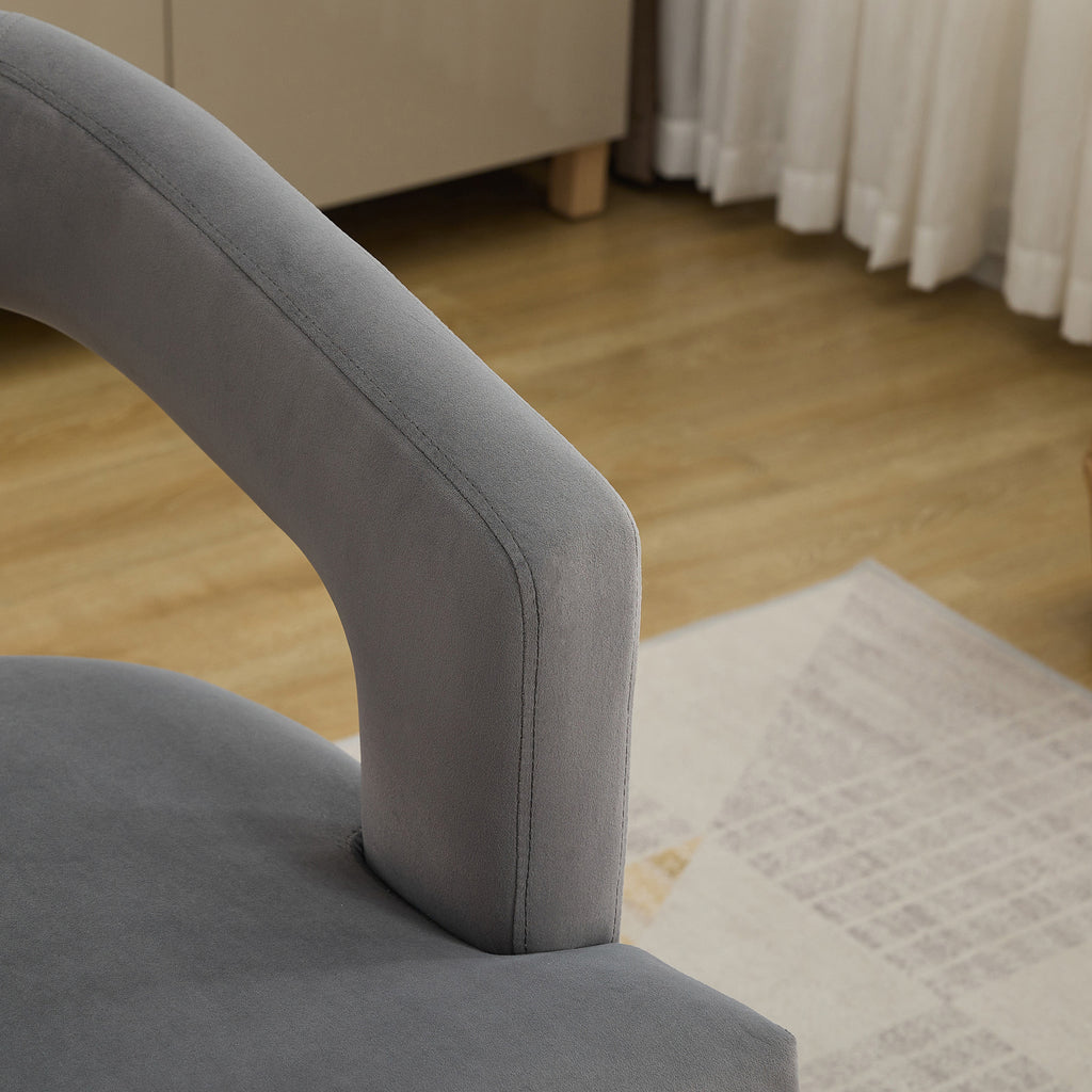 25.79' Wide Modern Barrel Open Back Upholstered Accent Chair with Weathered Solid Wood Legs Dining Chairs for Dining Room, Club, Kitchen and Living Room. Gray Velvet