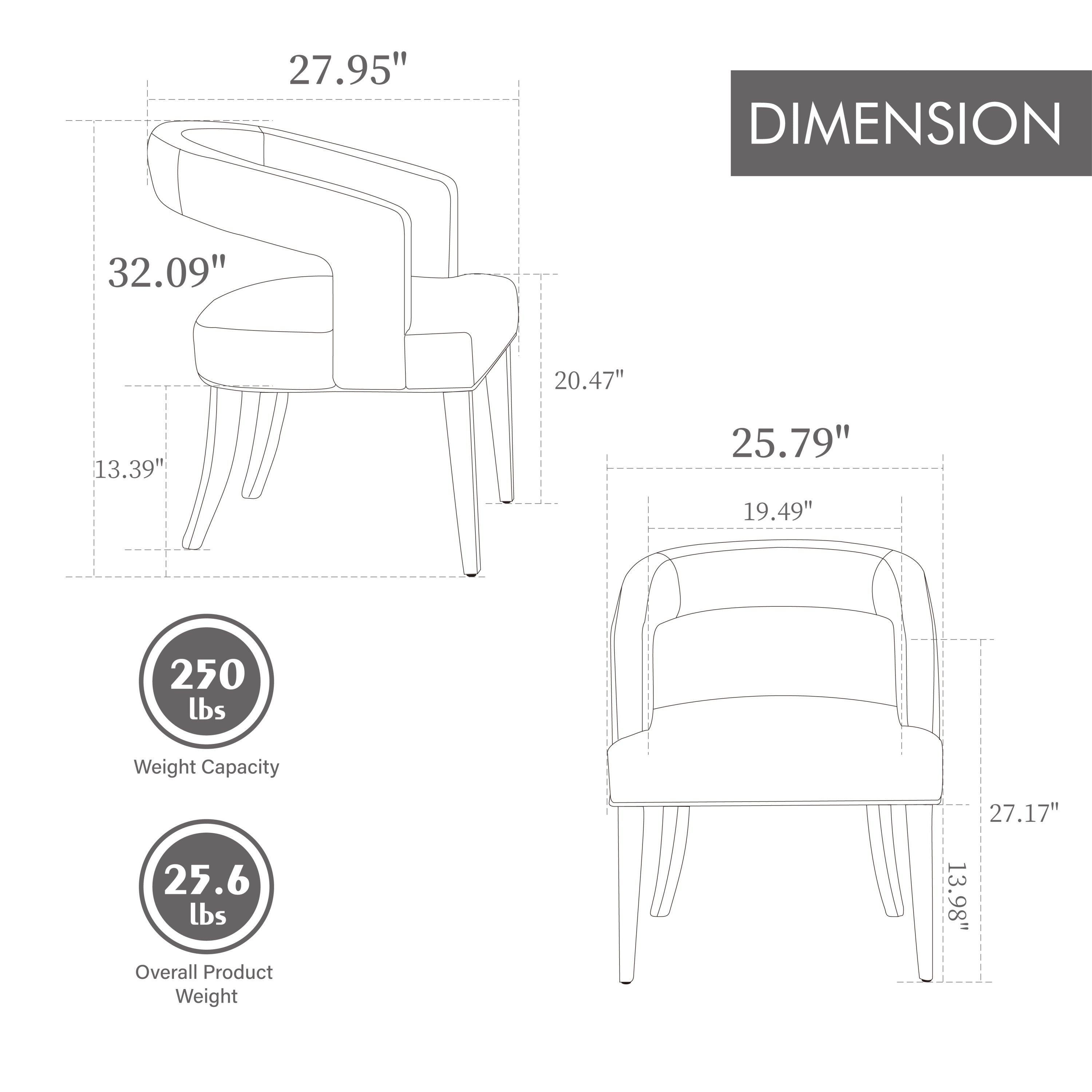 25.79' Wide Modern Barrel Open Back Upholstered Accent Chair with Weathered Solid Wood Legs Dining Chairs for Dining Room, Club, Kitchen and Living Room. Gray Velvet