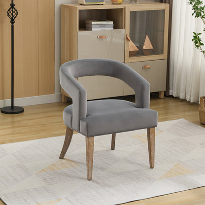 25.79' Wide Modern Barrel Open Back Upholstered Accent Chair with Weathered Solid Wood Legs Dining Chairs for Dining Room, Club, Kitchen and Living Room. Gray Velvet