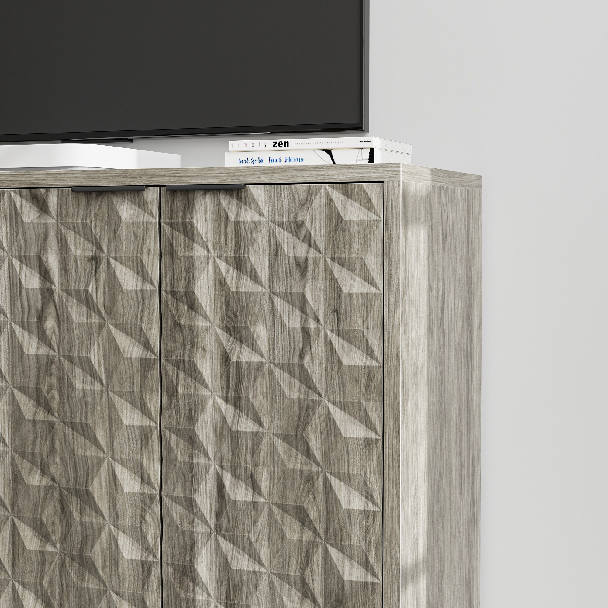 Modern Style Buffet Cabinet ,Sideboard Buffet Cabinet With Storage, Storage Cabinet with 4 Diamond-shaped relief Doors For Living Room, Dining Room, Entryway, Hallway, Kitchen, Grey