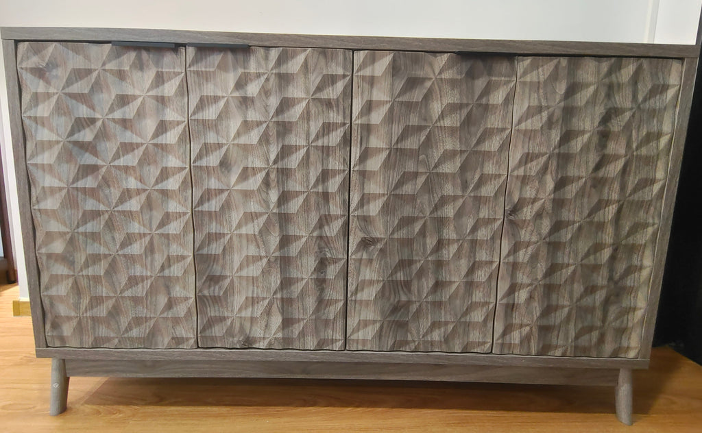 Modern Style Buffet Cabinet ,Sideboard Buffet Cabinet With Storage, Storage Cabinet with 4 Diamond-shaped relief Doors For Living Room, Dining Room, Entryway, Hallway, Kitchen, Grey