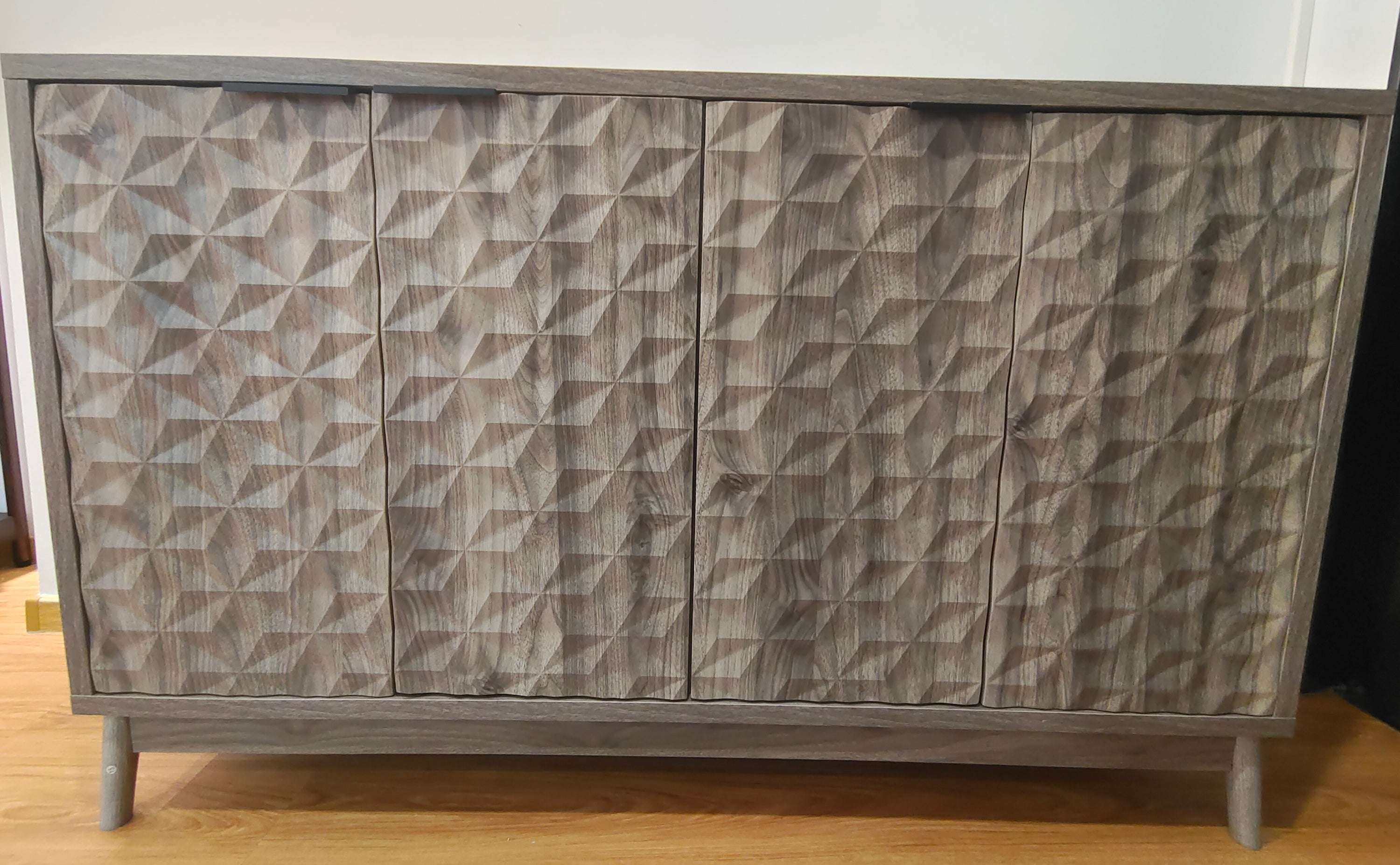 Modern Style Buffet Cabinet ,Sideboard Buffet Cabinet With Storage, Storage Cabinet with 4 Diamond-shaped relief Doors For Living Room, Dining Room, Entryway, Hallway, Kitchen, Grey