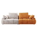 86.6″ Large size two Seat Sofa,Modern Upholstered,Gray paired with yellow suede fabric Increase in sitting height