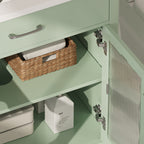 31' Bathroom Vanity with Tempered Glass, Modern Bathroom Cabinet with Rubber Wood legs and Soft close Doors, Green