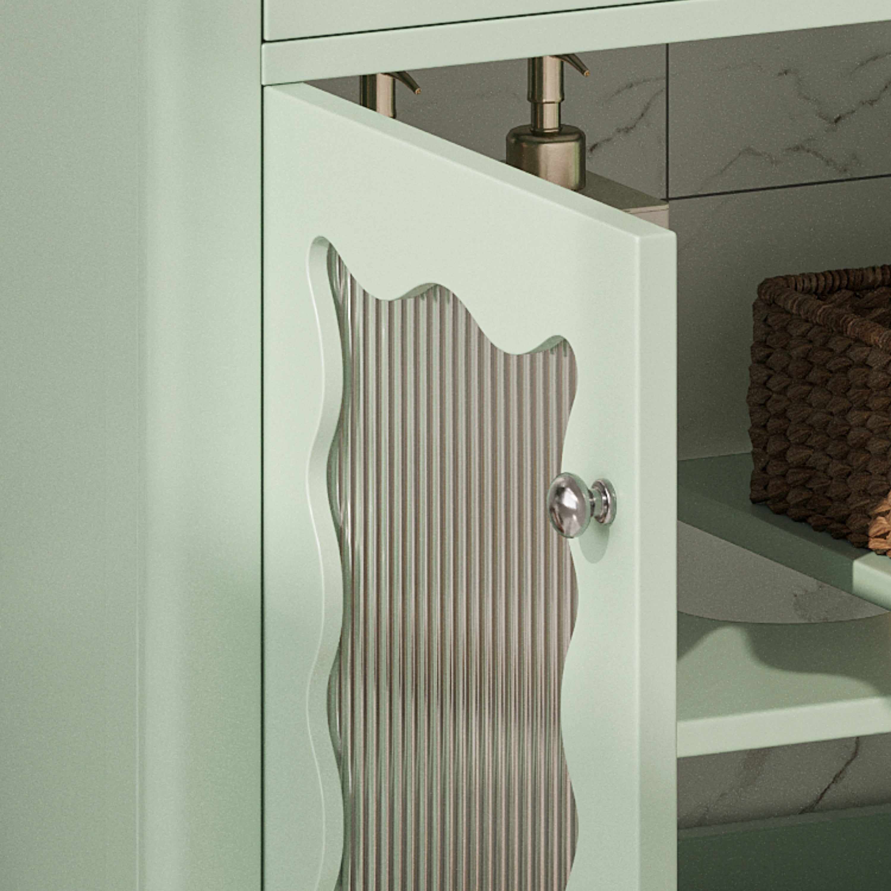 31' Bathroom Vanity with Tempered Glass, Modern Bathroom Cabinet with Rubber Wood legs and Soft close Doors, Green