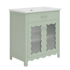 31' Bathroom Vanity with Tempered Glass, Modern Bathroom Cabinet with Rubber Wood legs and Soft close Doors, Green