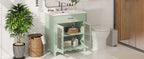31' Bathroom Vanity with Tempered Glass, Modern Bathroom Cabinet with Rubber Wood legs and Soft close Doors, Green