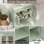 31' Bathroom Vanity with Tempered Glass, Modern Bathroom Cabinet with Rubber Wood legs and Soft close Doors, Green