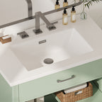 31' Bathroom Vanity with Tempered Glass, Modern Bathroom Cabinet with Rubber Wood legs and Soft close Doors, Green