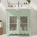 31' Bathroom Vanity with Tempered Glass, Modern Bathroom Cabinet with Rubber Wood legs and Soft close Doors, Green