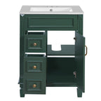 24' Bathroom Vanity with Ceramic Sink, Small Bathroom Sink Cabinet, Modern Cabinet with 2 Drawers and Adjustable Shelf