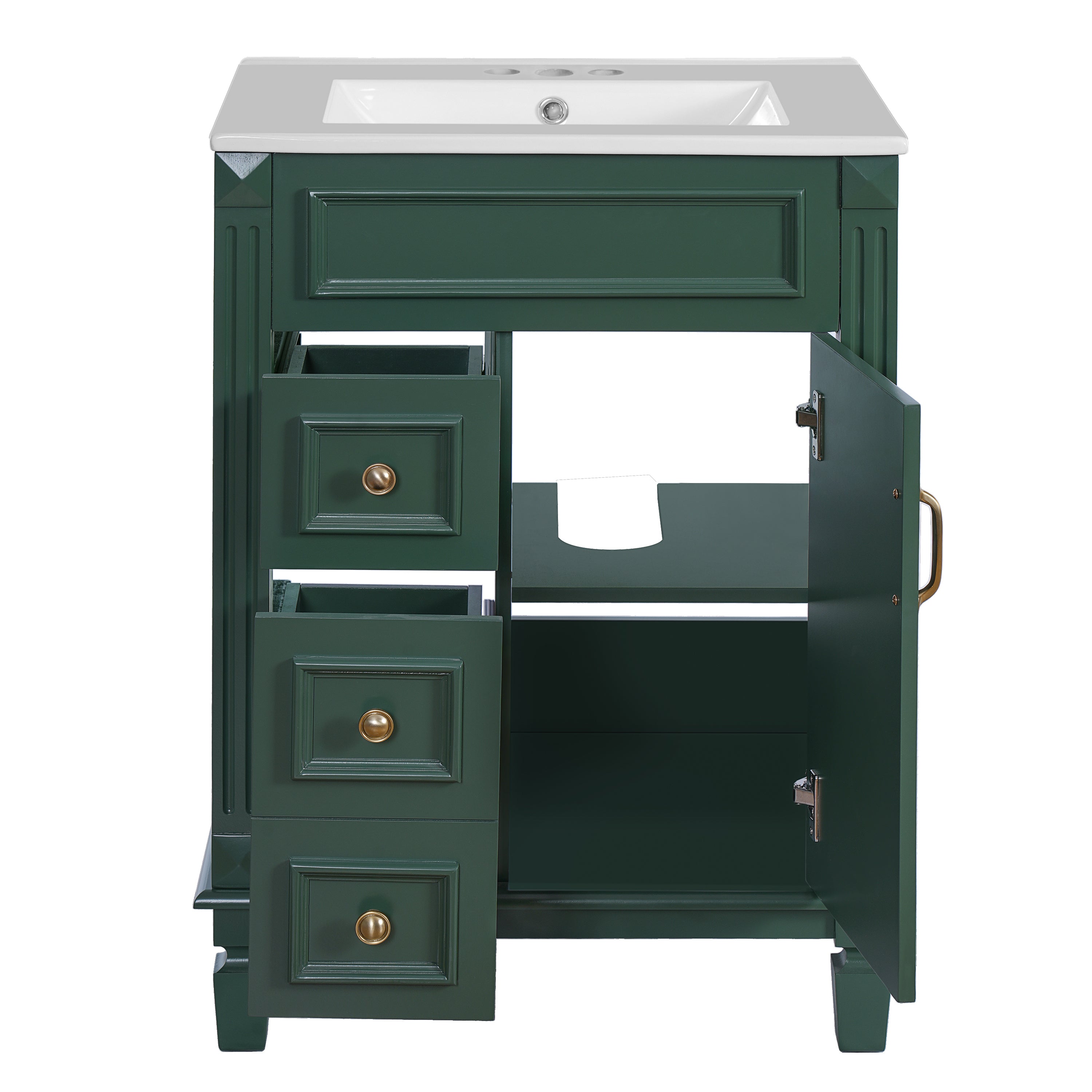 24' Bathroom Vanity with Ceramic Sink, Small Bathroom Sink Cabinet, Modern Cabinet with 2 Drawers and Adjustable Shelf