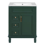 24' Bathroom Vanity with Ceramic Sink, Small Bathroom Sink Cabinet, Modern Cabinet with 2 Drawers and Adjustable Shelf