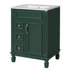 24' Bathroom Vanity with Ceramic Sink, Small Bathroom Sink Cabinet, Modern Cabinet with 2 Drawers and Adjustable Shelf