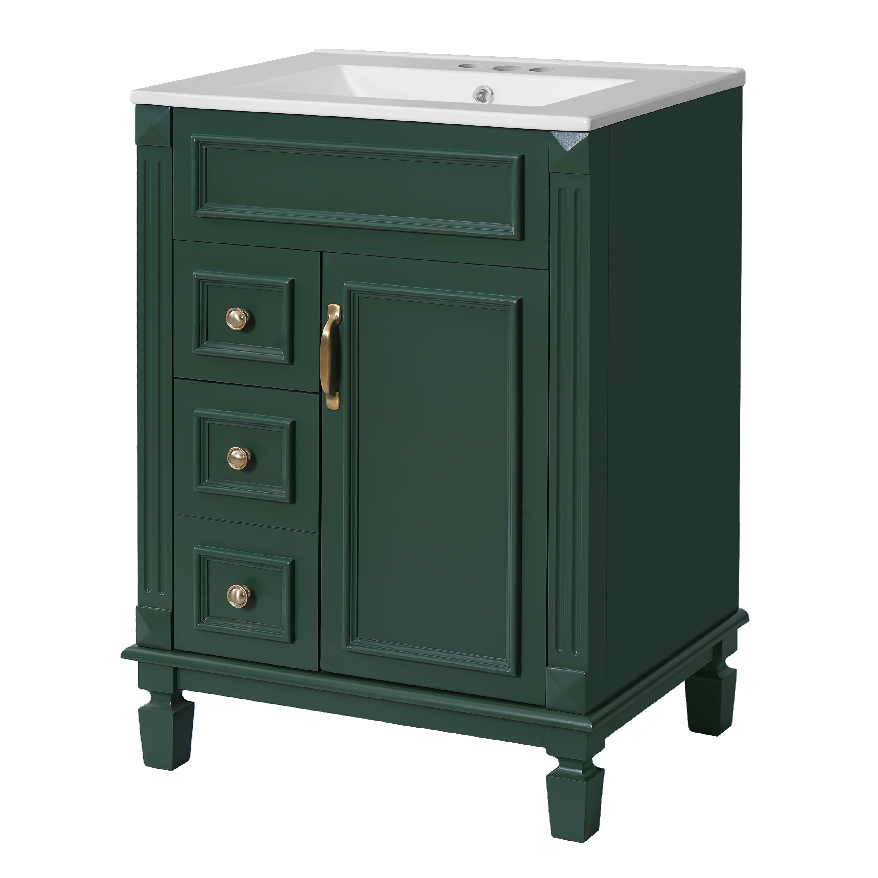 24' Bathroom Vanity with Ceramic Sink, Small Bathroom Sink Cabinet, Modern Cabinet with 2 Drawers and Adjustable Shelf