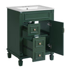 24' Bathroom Vanity with Ceramic Sink, Small Bathroom Sink Cabinet, Modern Cabinet with 2 Drawers and Adjustable Shelf