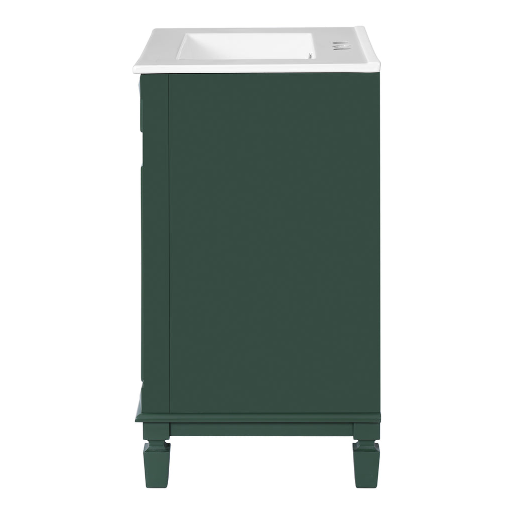 24' Bathroom Vanity with Ceramic Sink, Small Bathroom Sink Cabinet, Modern Cabinet with 2 Drawers and Adjustable Shelf