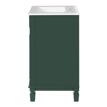 24' Bathroom Vanity with Ceramic Sink, Small Bathroom Sink Cabinet, Modern Cabinet with 2 Drawers and Adjustable Shelf