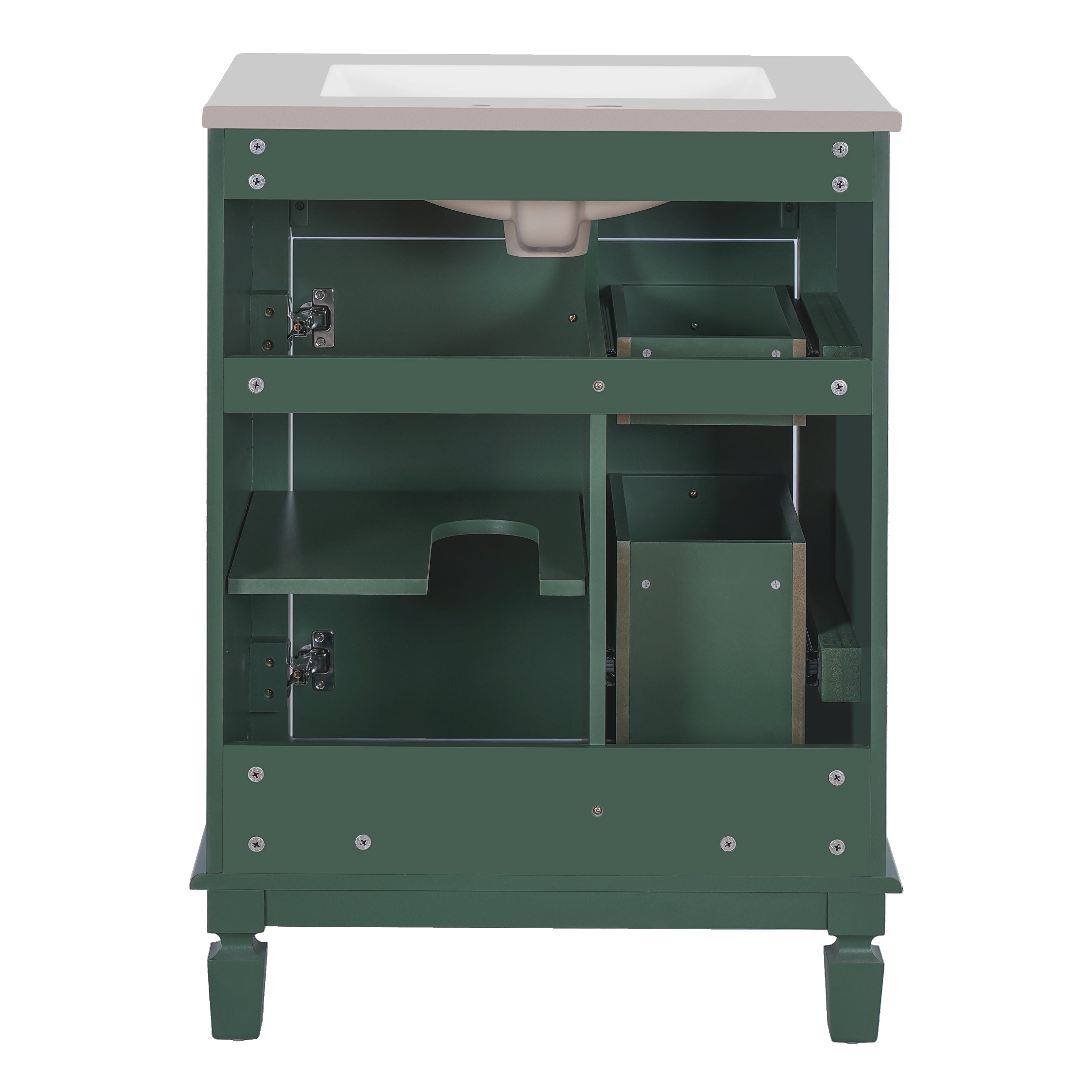 24' Bathroom Vanity with Ceramic Sink, Small Bathroom Sink Cabinet, Modern Cabinet with 2 Drawers and Adjustable Shelf