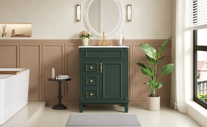 24' Bathroom Vanity with Ceramic Sink, Small Bathroom Sink Cabinet, Modern Cabinet with 2 Drawers and Adjustable Shelf