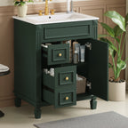 24' Bathroom Vanity with Ceramic Sink, Small Bathroom Sink Cabinet, Modern Cabinet with 2 Drawers and Adjustable Shelf