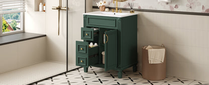 24' Bathroom Vanity with Ceramic Sink, Small Bathroom Sink Cabinet, Modern Cabinet with 2 Drawers and Adjustable Shelf