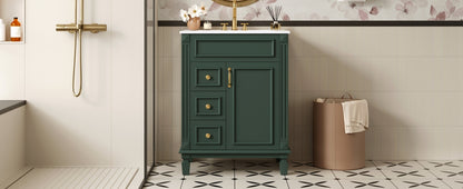24' Bathroom Vanity with Ceramic Sink, Small Bathroom Sink Cabinet, Modern Cabinet with 2 Drawers and Adjustable Shelf
