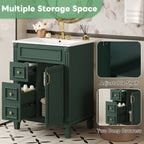 24' Bathroom Vanity with Ceramic Sink, Small Bathroom Sink Cabinet, Modern Cabinet with 2 Drawers and Adjustable Shelf