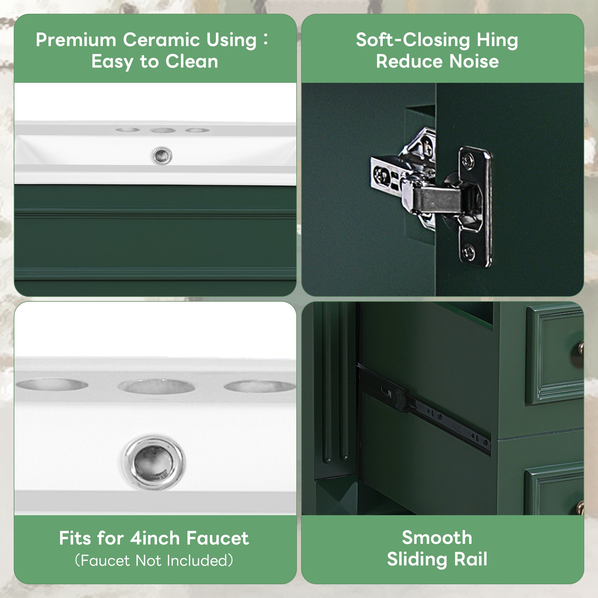 24' Bathroom Vanity with Ceramic Sink, Small Bathroom Sink Cabinet, Modern Cabinet with 2 Drawers and Adjustable Shelf