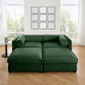 Stylish Green Chenille 2-Seater Sofa with 2 Ottoman Storage Seat, Cylindrical Backrest and Armrests, Modern Fabric Loveseat Featuring Hidden Storage Space