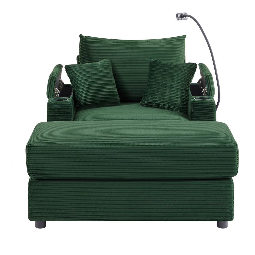 41.7 Modern Style Single Sofa Sofa Couch with Storage Space, A Movable Ottoman, Two USB Ports, Two Cup Holders, A Phone Holder for Living Room, Green