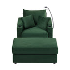 41.7 Modern Style Single Sofa Sofa Couch with Storage Space, A Movable Ottoman, Two USB Ports, Two Cup Holders, A Phone Holder for Living Room, Green
