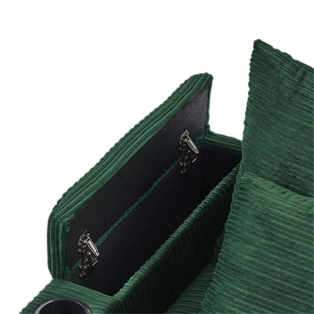 41.7 Modern Style Single Sofa Sofa Couch with Storage Space, A Movable Ottoman, Two USB Ports, Two Cup Holders, A Phone Holder for Living Room, Green