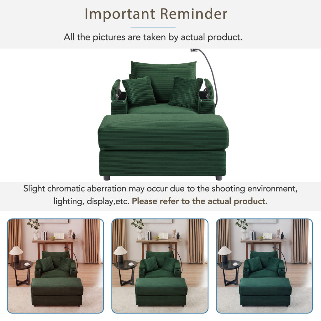 41.7 Modern Style Single Sofa Sofa Couch with Storage Space, A Movable Ottoman, Two USB Ports, Two Cup Holders, A Phone Holder for Living Room, Green
