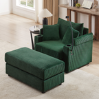 41.7 Modern Style Single Sofa Sofa Couch with Storage Space, A Movable Ottoman, Two USB Ports, Two Cup Holders, A Phone Holder for Living Room, Green