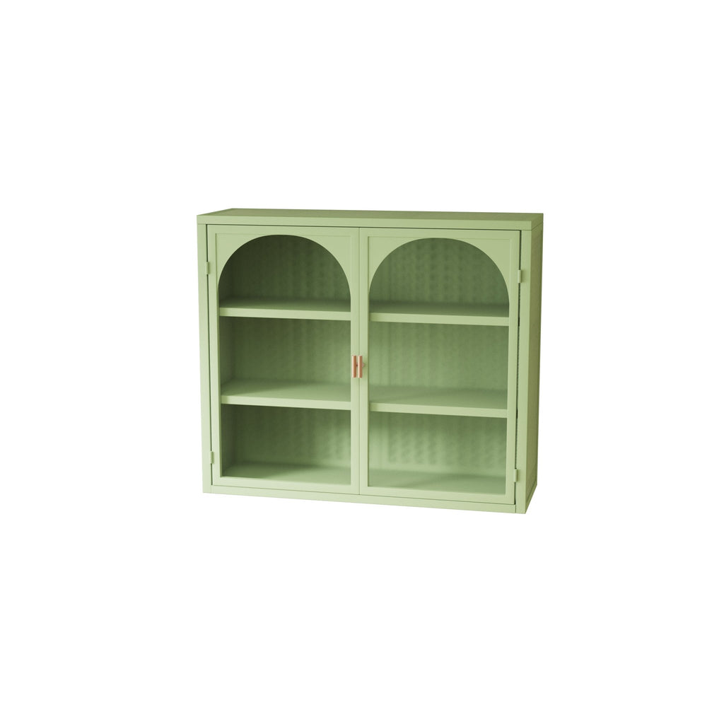 27.56"Glass Doors Modern Two-door Wall Cabinet with Featuring Three-tier Storage for Entryway Living Room Bathroom Dining Room,Wall Cabinet with Characteristic Woven Pattern,Green - Groovy Boardz