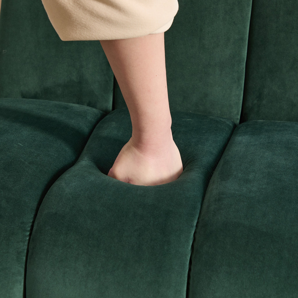 Modern Velvet Upholstered Armless Chair with Black Metal Legs for Living Room, Bedroom, Office, Green