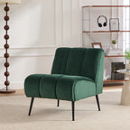 Modern Velvet Upholstered Armless Chair with Black Metal Legs for Living Room, Bedroom, Office, Green