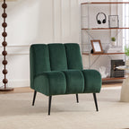 Modern Velvet Upholstered Armless Chair with Black Metal Legs for Living Room, Bedroom, Office, Green