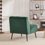 Modern Velvet Upholstered Armless Chair with Black Metal Legs for Living Room, Bedroom, Office, Green