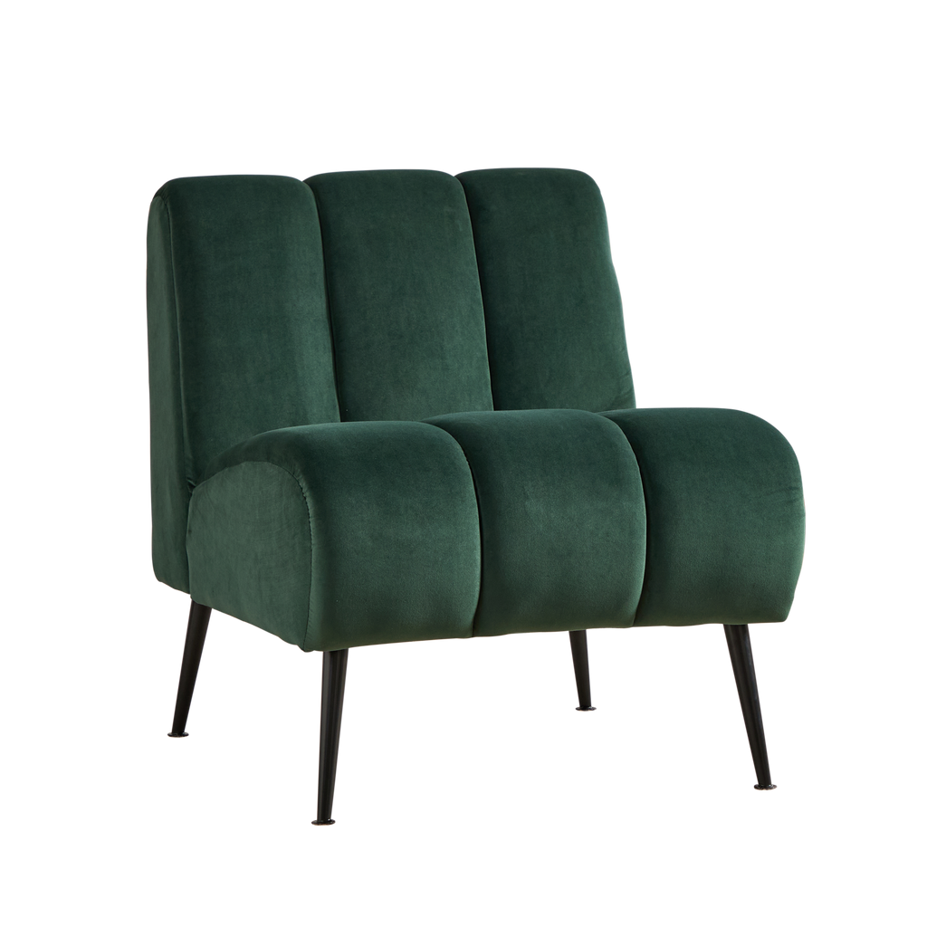 Modern Velvet Upholstered Armless Chair with Black Metal Legs for Living Room, Bedroom, Office, Green