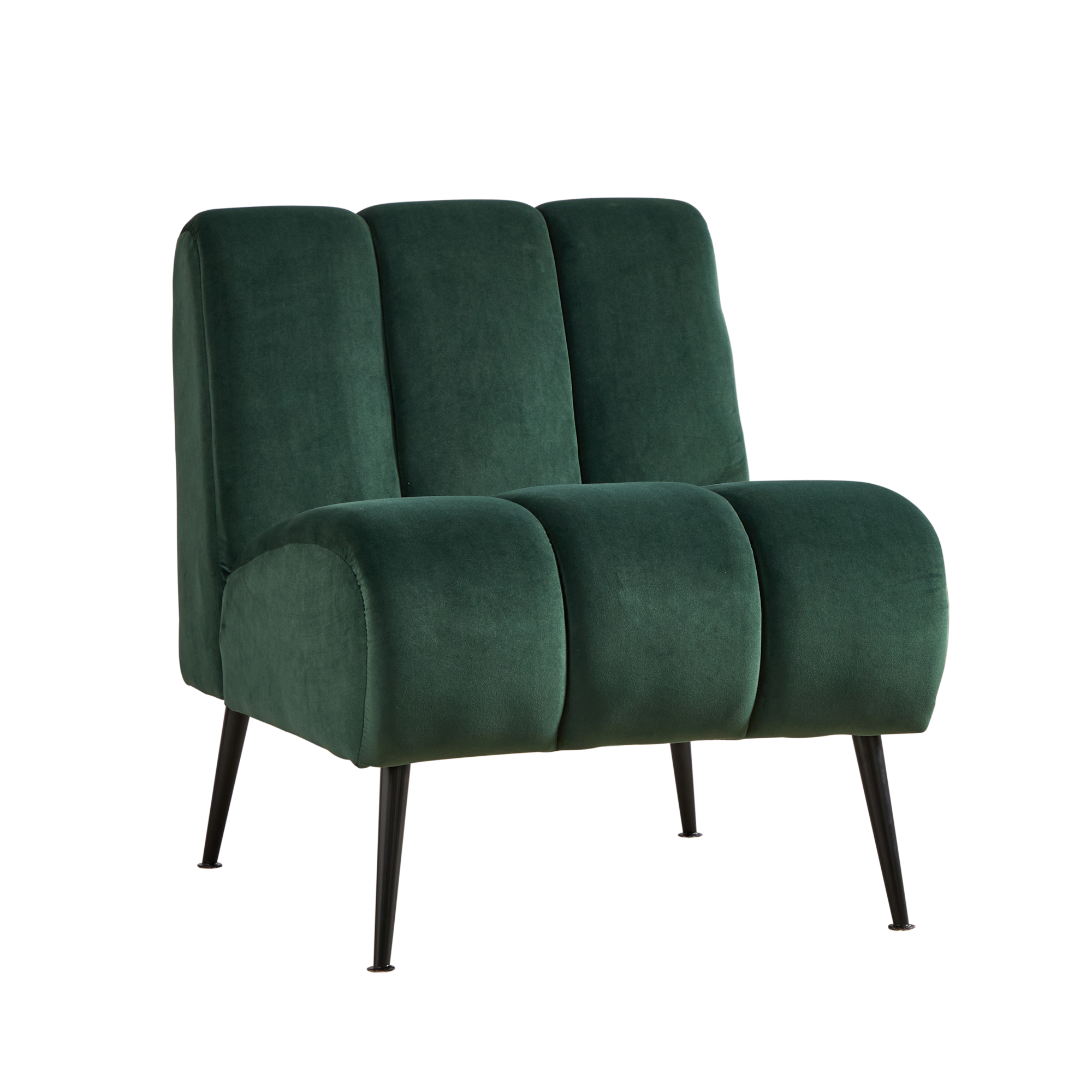 Modern Velvet Upholstered Armless Chair with Black Metal Legs for Living Room, Bedroom, Office, Green