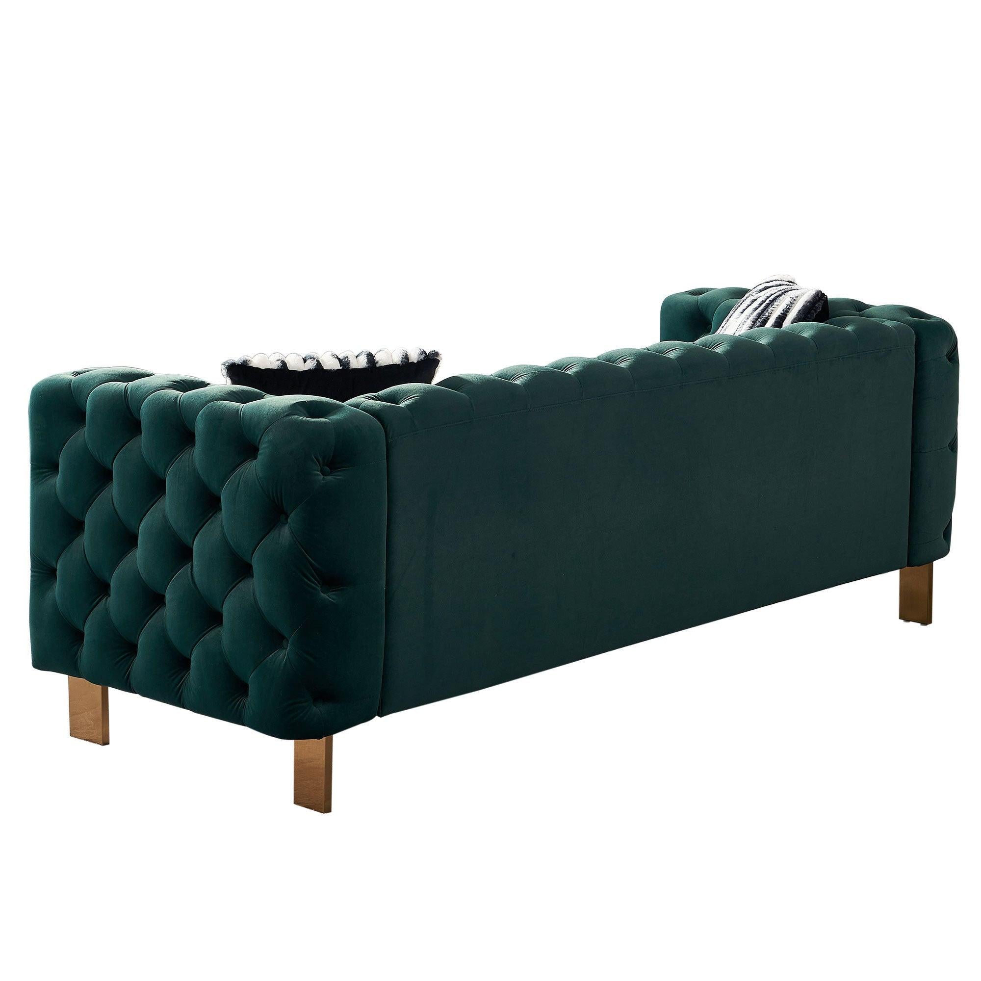 Modern Green Velvet Chesterfield Tufted Sofa, 84.25" W.